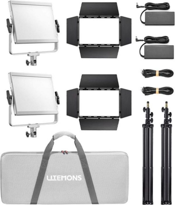 (Godox  Litemons  LP600R  RGB LED  Light Panel  (3-Light Kit  Includes  Power  Adapters &  Cords