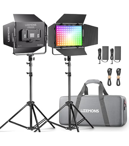 (Godox  Litemons  LP600R  RGB LED  Light Panel  (3-Light Kit  Includes  Power  Adapters &  Cords